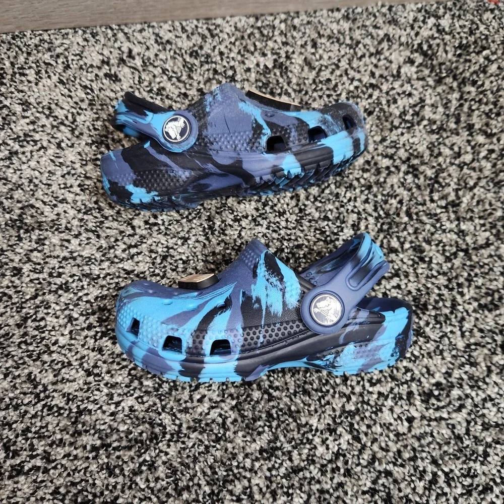 Crocs Unisex Children Blue Black Tye Dye Marbled Iconic SZ C 7 Slip On Comfort